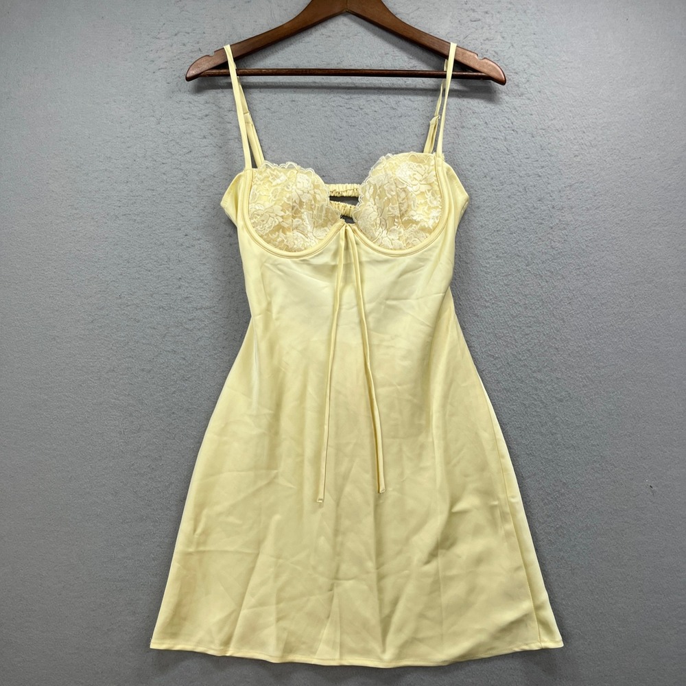 Hello Molly Mini Dress Womens Size 6 Yellow Lace Bust Satin Slip Cocktail Party